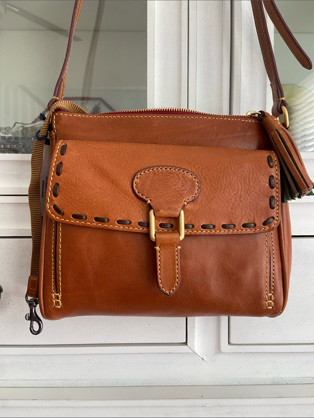 Dooney & Bourke Saddle Brown Leather Crossbody Bag - Picture 2 of 7